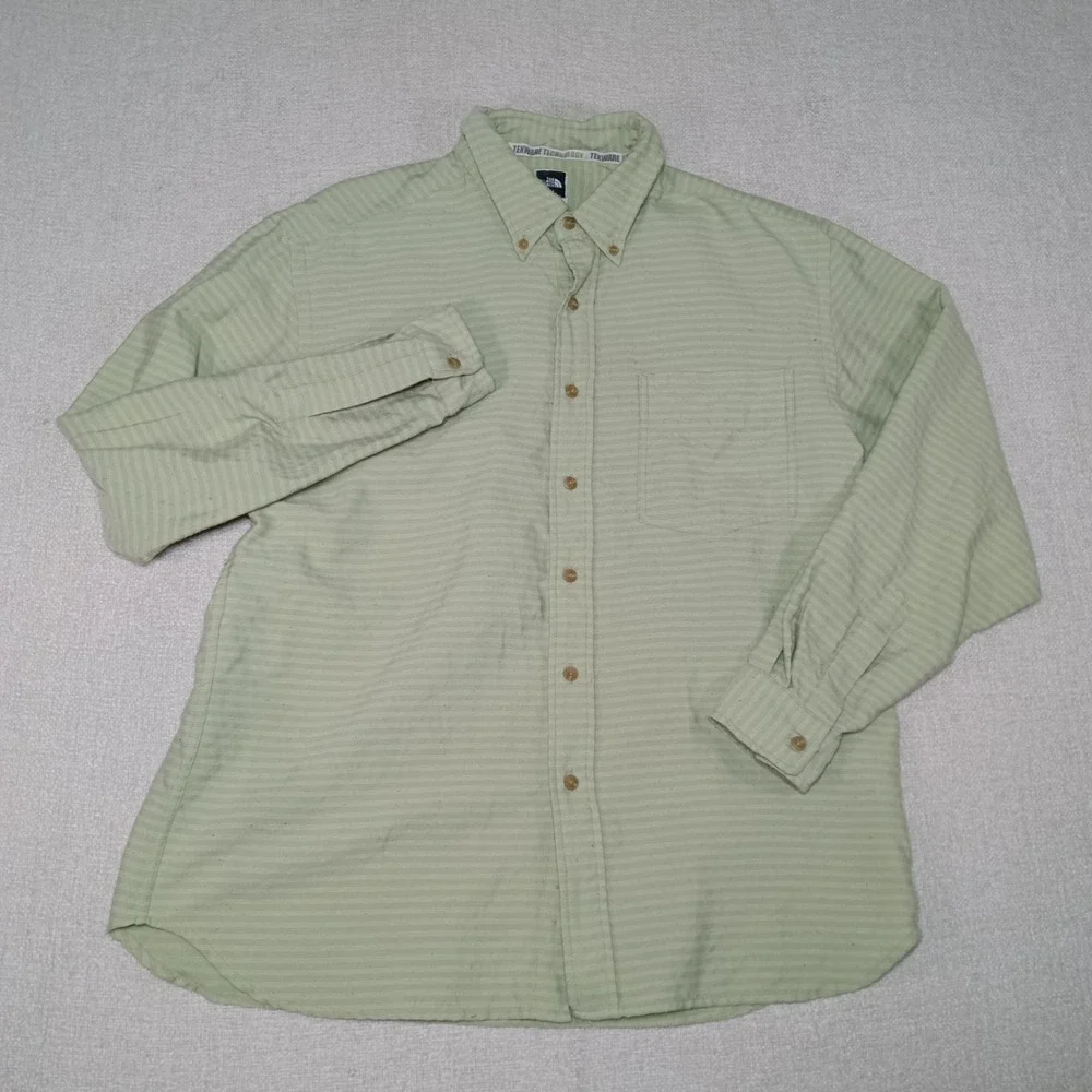 The North Face Tekware Mens L Green Pinstripe Button Down Shirt Long Sleeve Hike